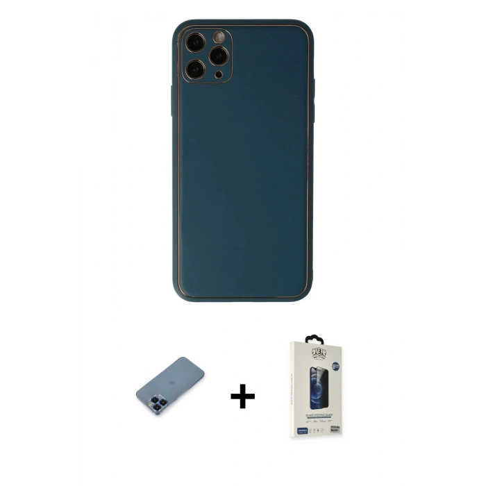 MARSİLYAN™- iPhone 11 Pro Max Kılıf Yadigar Klasik - Siyah Bilvis Hayalet Cam Ekran Koruyucu + Metal Kamera Lens Koruma Cam - MI