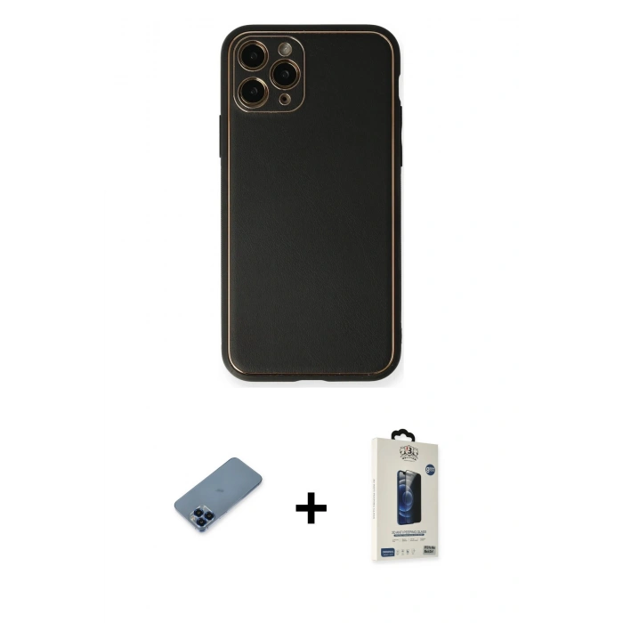 MARSİLYAN™- iPhone 11 Pro Max Kılıf Yadigar Klasik - Siyah Bilvis Hayalet Cam Ekran Koruyucu + Metal Kamera Lens Koruma Cam - MI