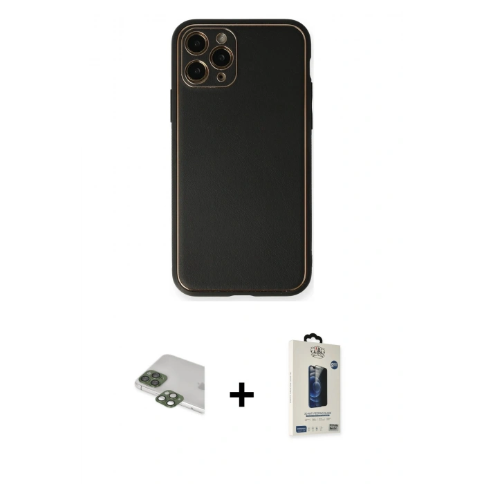 MARSİLYAN™- iPhone 11 Pro Max Kılıf Yadigar Klasik - Siyah Bilvis Hayalet Cam Ekran Koruyucu + Pers Alüminyum Kamera Lens - YL