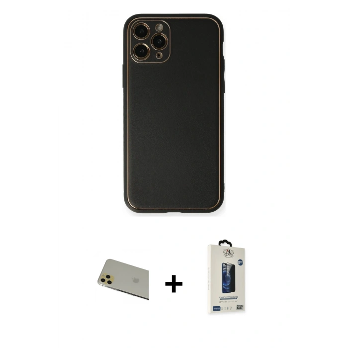 MARSİLYAN™- iPhone 11 Pro Max Kılıf Yadigar Klasik - Siyah Bilvis Hayalet Cam Ekran Koruyucu + Rainbow Kamera Lens Koruma Cam - GD