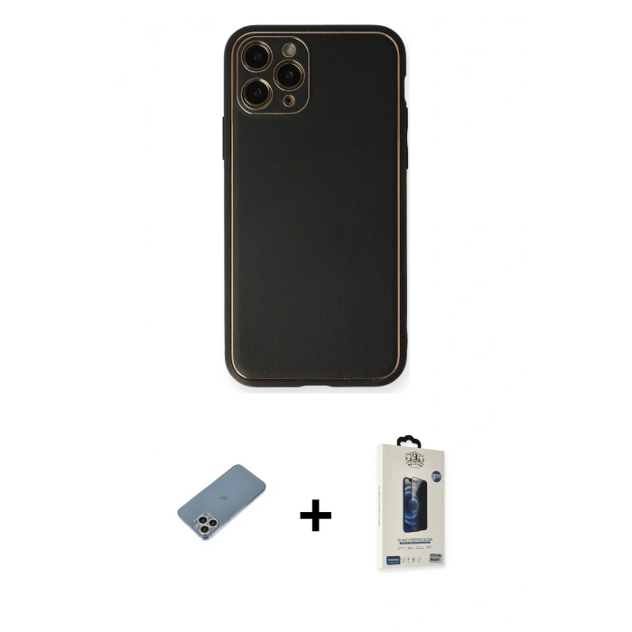 MARSİLYAN™- iPhone 11 Pro Max Kılıf Yadigar Klasik - Siyah Bilvis Hayalet Cam Ekran Koruyucu + Shine Kamera Lens Koruma Cam - GS