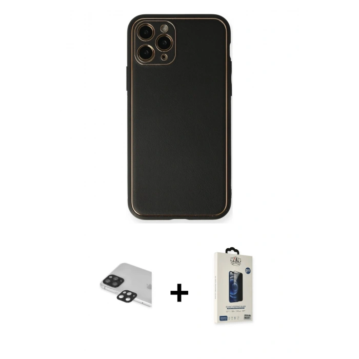 MARSİLYAN™- iPhone 11 Pro Max Kılıf Yadigar Klasik - Siyah Bilvis Hayalet Cam Ekran Koruyucu + Siyah Pers Alüminyum Kamera Lens
