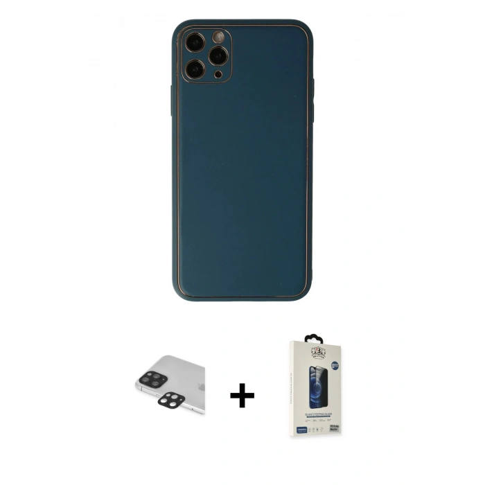 MARSİLYAN™- iPhone 11 Pro Max Kılıf Yadigar Klasik - Siyah Bilvis Hayalet Cam Ekran Koruyucu + Siyah Pers Alüminyum Kamera Lens
