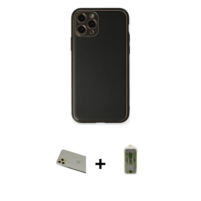 MARSİLYAN™- iPhone 11 Pro Max Kılıf Yadigar Klasik - Siyah Joko Magic 5D Hayalet Cam + Gold Rainbow Kamera Lens Koruma Cam