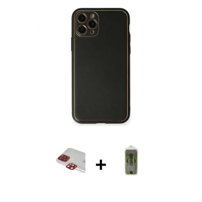MARSİLYAN™- iPhone 11 Pro Max Kılıf Yadigar Klasik - Siyah Joko Magic 5D Hayalet Cam + Kırmızı Pers Alüminyum Kamera Lens