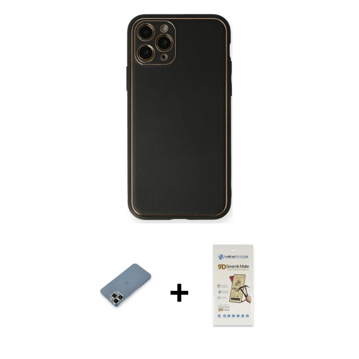 MARSİLYAN™- iPhone 11 Pro Max Kılıf Yadigar Klasik - Siyah Mat Seramik Nano Ekran Koruyucu + Metal Kamera Lens Koruma Cam - AKYL