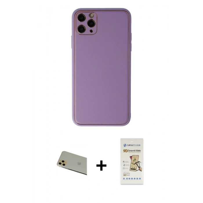 MARSİLYAN™- iPhone 11 Pro Max Kılıf Yadigar Klasik - Siyah Mat Seramik Nano Ekran Koruyucu + Gold Rainbow Kamera Lens Koruma Cam