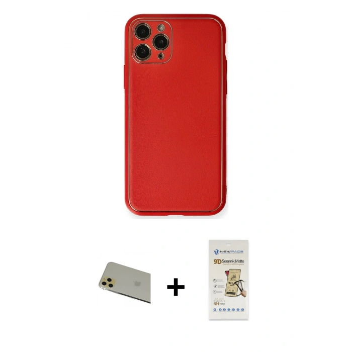 MARSİLYAN™- iPhone 11 Pro Max Kılıf Yadigar Klasik - Siyah Mat Seramik Nano Ekran Koruyucu + Gold Rainbow Kamera Lens Koruma Cam