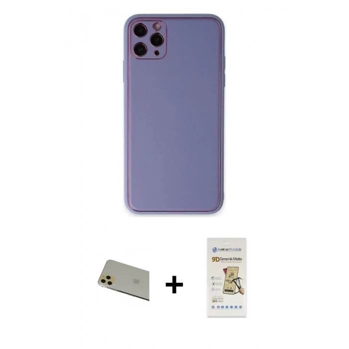 MARSİLYAN™- iPhone 11 Pro Max Kılıf Yadigar Klasik - Siyah Mat Seramik Nano Ekran Koruyucu + Gold Rainbow Kamera Lens Koruma Cam