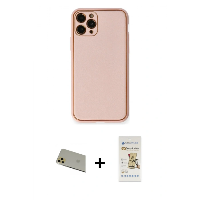 MARSİLYAN™- iPhone 11 Pro Max Kılıf Yadigar Klasik - Siyah Mat Seramik Nano Ekran Koruyucu + Gold Rainbow Kamera Lens Koruma Cam