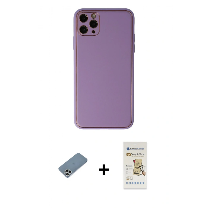 MARSİLYAN™- iPhone 11 Pro Max Kılıf Yadigar Klasik - Siyah Mat Seramik Nano Ekran Koruyucu + Gümüş Shine Kamera Lens Koruma Cam