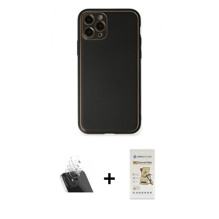 MARSİLYAN™- iPhone 11 Pro Max Kılıf Yadigar Klasik - Siyah Mat Seramik Nano Ekran Koruyucu + Kamera Lens Koruma Cam - SF