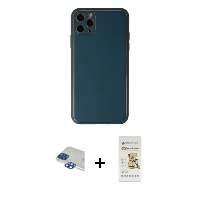 MARSİLYAN™- iPhone 11 Pro Max Kılıf Yadigar Klasik - Siyah Mat Seramik Nano Ekran Koruyucu + Pers Alüminyum Kamera Lens - LT