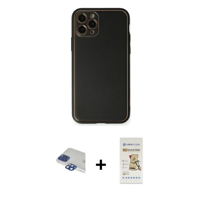 MARSİLYAN™- iPhone 11 Pro Max Kılıf Yadigar Klasik - Siyah Mat Seramik Nano Ekran Koruyucu + Pers Alüminyum Kamera Lens - LT