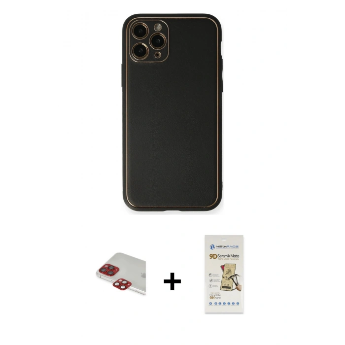 MARSİLYAN™- iPhone 11 Pro Max Kılıf Yadigar Klasik - Siyah Mat Seramik Nano Ekran Koruyucu + Pers Alüminyum Kamera Lens - KI
