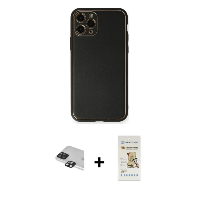 MARSİLYAN™- iPhone 11 Pro Max Kılıf Yadigar Klasik - Siyah Mat Seramik Nano Ekran Koruyucu + Pers Alüminyum Kamera Lens - SH