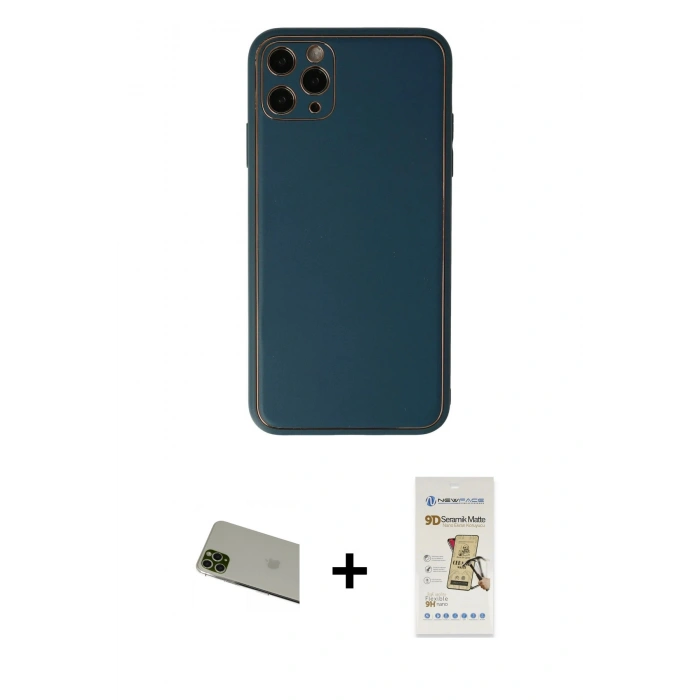 MARSİLYAN™- iPhone 11 Pro Max Kılıf Yadigar Klasik - Siyah Mat Seramik Nano Ekran Koruyucu + Rainbow Kamera Lens Koruma Cam - YL