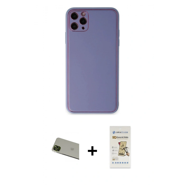 MARSİLYAN™- iPhone 11 Pro Max Kılıf Yadigar Klasik - Siyah Mat Seramik Nano Ekran Koruyucu + Rainbow Kamera Lens Koruma Cam - YL