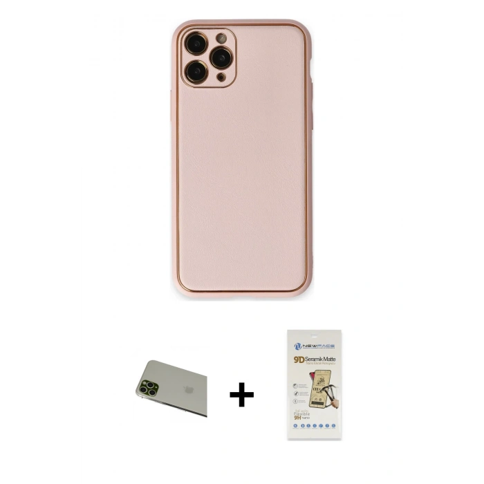 MARSİLYAN™- iPhone 11 Pro Max Kılıf Yadigar Klasik - Siyah Mat Seramik Nano Ekran Koruyucu + Rainbow Kamera Lens Koruma Cam - YL
