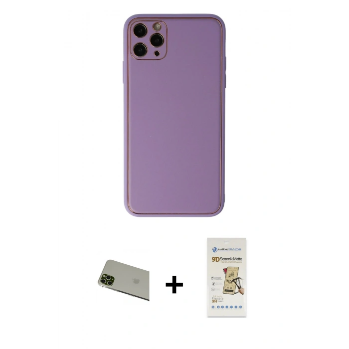 MARSİLYAN™- iPhone 11 Pro Max Kılıf Yadigar Klasik - Siyah Mat Seramik Nano Ekran Koruyucu + Rainbow Kamera Lens Koruma Cam - YL