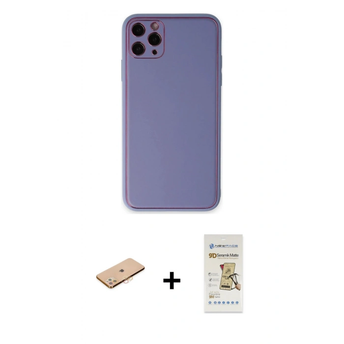 MARSİLYAN™- iPhone 11 Pro Max Kılıf Yadigar Klasik - Siyah Mat Seramik Nano Ekran Koruyucu + Renkli Kamera Lens Koruma Cam - TU
