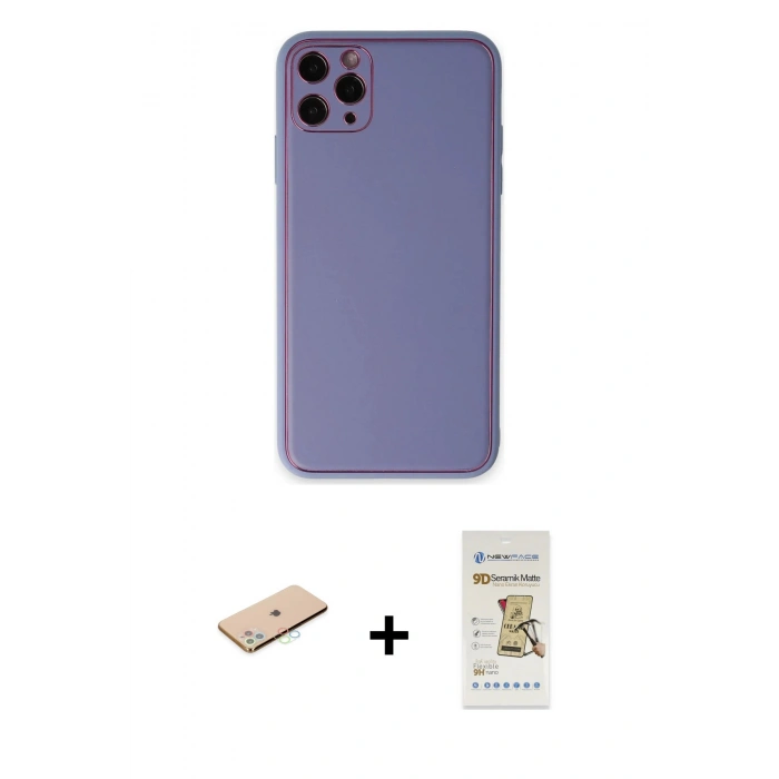 MARSİLYAN™- iPhone 11 Pro Max Kılıf Yadigar Klasik - Siyah Mat Seramik Nano Ekran Koruyucu + Renkli Kamera Lens Koruma Cam - MI
