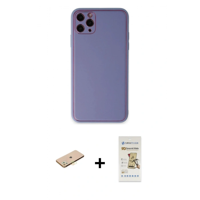 MARSİLYAN™- iPhone 11 Pro Max Kılıf Yadigar Klasik - Siyah Mat Seramik Nano Ekran Koruyucu + Renkli Kamera Lens Koruma Cam - SI