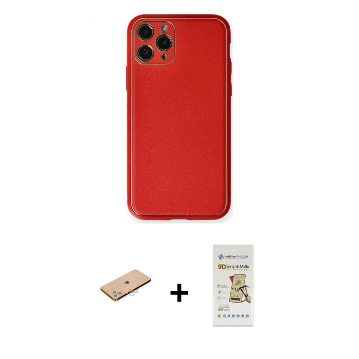 MARSİLYAN™- iPhone 11 Pro Max Kılıf Yadigar Klasik - Siyah Mat Seramik Nano Ekran Koruyucu + Renkli Kamera Lens Koruma Cam - PE