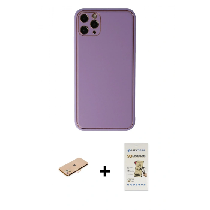 MARSİLYAN™- iPhone 11 Pro Max Kılıf Yadigar Klasik - Siyah Mat Seramik Nano Ekran Koruyucu + Renkli Kamera Lens Koruma Cam - TU