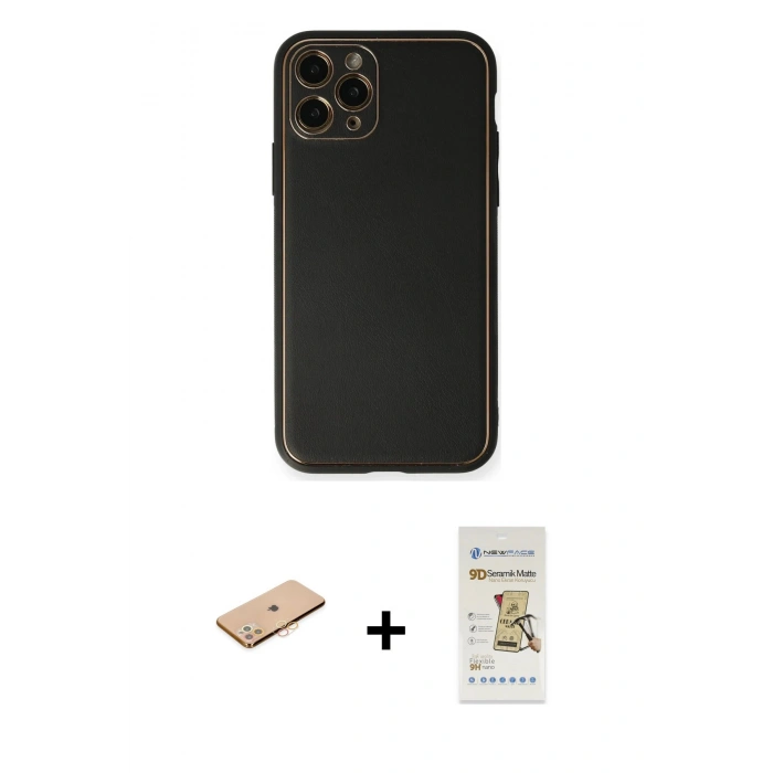 MARSİLYAN™- iPhone 11 Pro Max Kılıf Yadigar Klasik - Siyah Mat Seramik Nano Ekran Koruyucu + Renkli Kamera Lens Koruma Cam - TU
