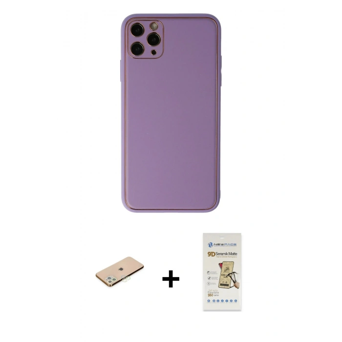 MARSİLYAN™- iPhone 11 Pro Max Kılıf Yadigar Klasik - Siyah Mat Seramik Nano Ekran Koruyucu + Renkli Kamera Lens Koruma Cam - YL