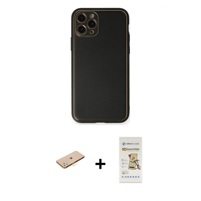 MARSİLYAN™- iPhone 11 Pro Max Kılıf Yadigar Klasik - Siyah Mat Seramik Nano Ekran Koruyucu + Renkli Kamera Lens Koruma Cam - SI