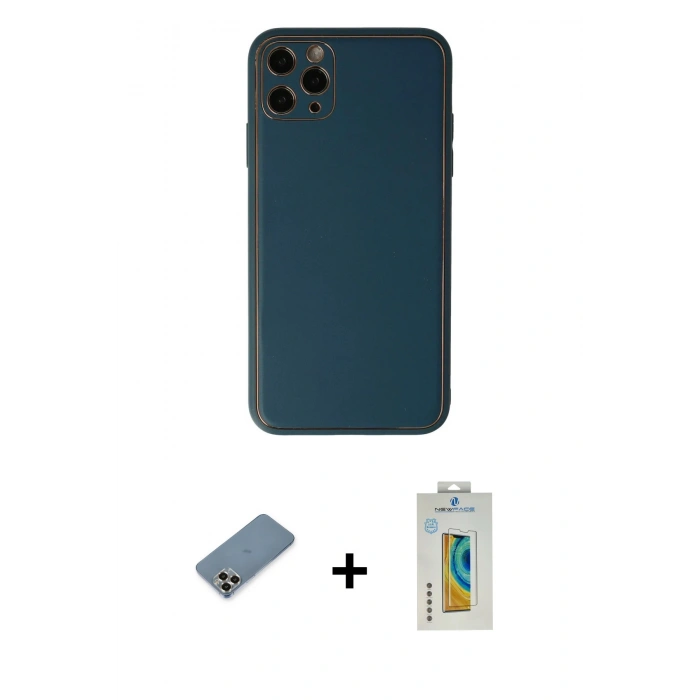 MARSİLYAN™- iPhone 11 Pro Max Kılıf Yadigar Klasik - Siyah Polymer Nano Ekran Koruyucu + Metal Kamera Lens Koruma Cam - GD