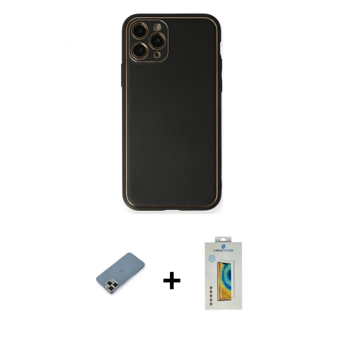 MARSİLYAN™- iPhone 11 Pro Max Kılıf Yadigar Klasik - Siyah Polymer Nano Ekran Koruyucu + Metal Kamera Lens Koruma Cam - GD