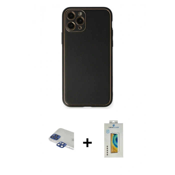 MARSİLYAN™- iPhone 11 Pro Max Kılıf Yadigar Klasik - Siyah Polymer Nano Ekran Koruyucu + Pers Alüminyum Kamera Lens - LT