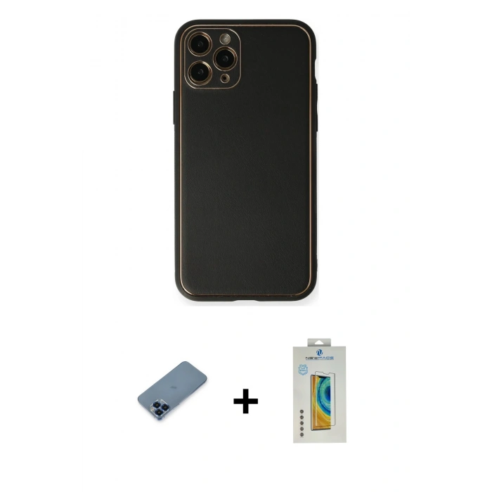 MARSİLYAN™- iPhone 11 Pro Max Kılıf Yadigar Klasik - Siyah Polymer Nano Ekran Koruyucu + Metal Kamera Lens Koruma Cam - MI