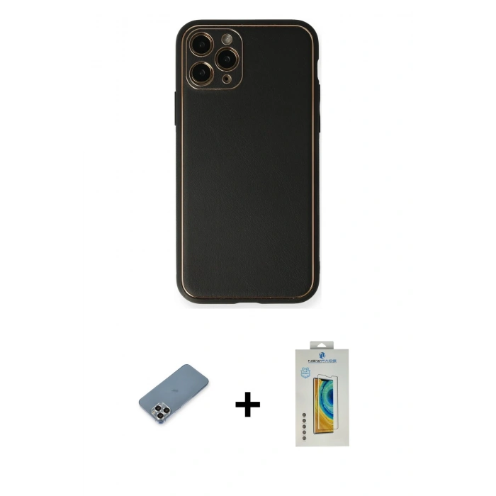 MARSİLYAN™- iPhone 11 Pro Max Kılıf Yadigar Klasik - Siyah Polymer Nano Ekran Koruyucu + Metal Kamera Lens Koruma Cam - GS