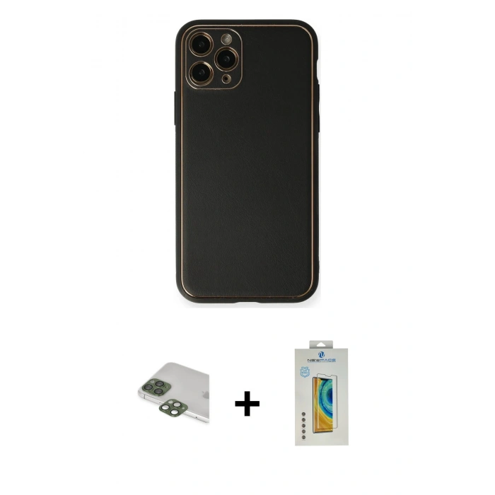 MARSİLYAN™- iPhone 11 Pro Max Kılıf Yadigar Klasik - Siyah Polymer Nano Ekran Koruyucu + Pers Alüminyum Kamera Lens - YL