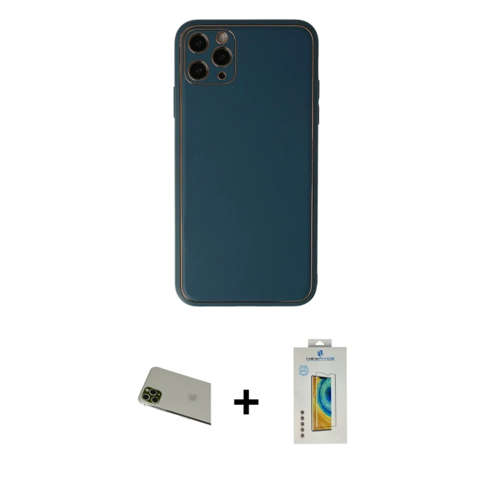 MARSİLYAN™- iPhone 11 Pro Max Kılıf Yadigar Klasik - Siyah Polymer Nano Ekran Koruyucu + Rainbow Kamera Lens Koruma Cam - YL