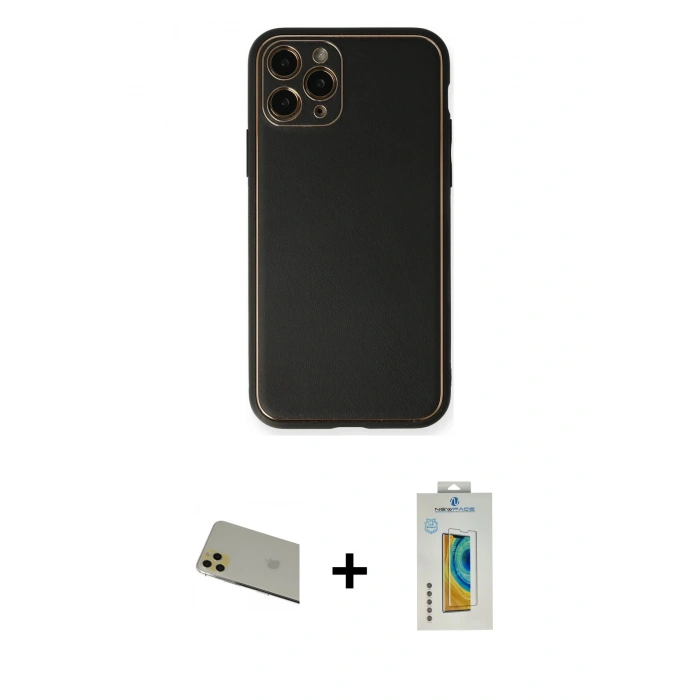 MARSİLYAN™- iPhone 11 Pro Max Kılıf Yadigar Klasik - Siyah Polymer Nano Ekran Koruyucu + Rainbow Kamera Lens Koruma Cam - GD