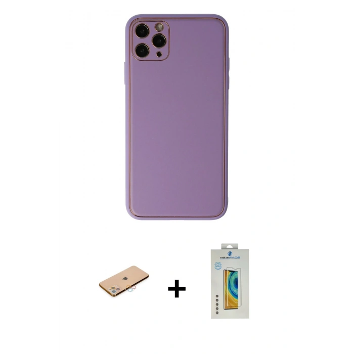 MARSİLYAN™- iPhone 11 Pro Max Kılıf Yadigar Klasik - Siyah Polymer Nano Ekran Koruyucu + Renkli Kamera Lens Koruma Cam - PE