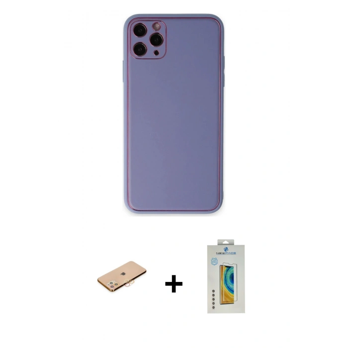 MARSİLYAN™- iPhone 11 Pro Max Kılıf Yadigar Klasik - Siyah Polymer Nano Ekran Koruyucu + Renkli Kamera Lens Koruma Cam - TU