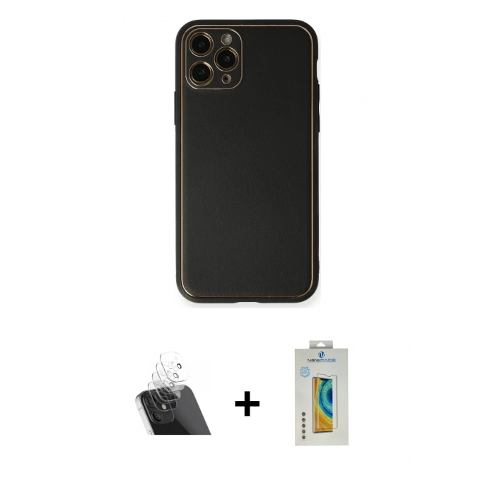 MARSİLYAN™- iPhone 11 Pro Max Kılıf Yadigar Klasik - Siyah Polymer Nano Ekran Koruyucu + Kamera Lens Koruma Cam - SF