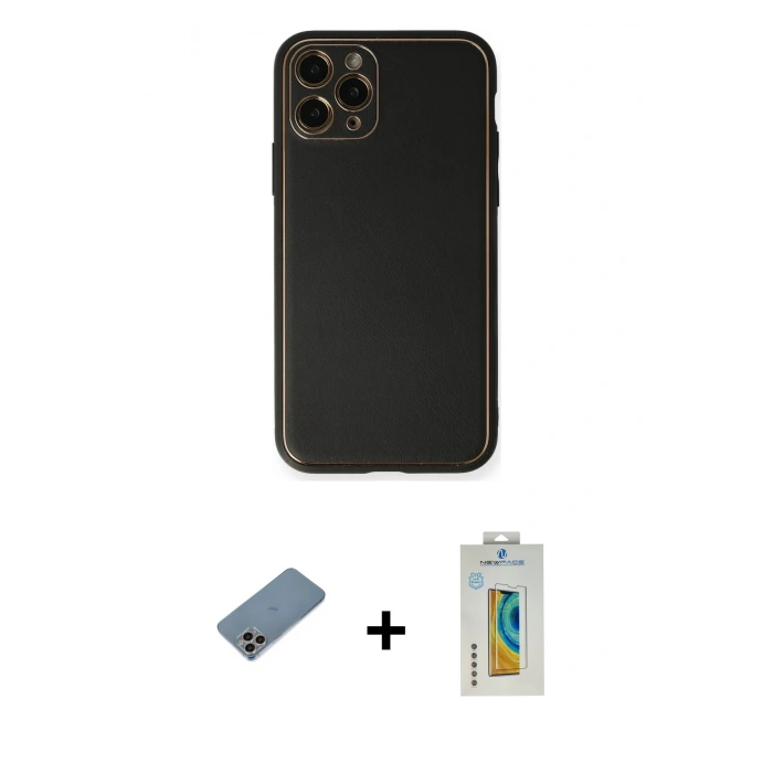 MARSİLYAN™- iPhone 11 Pro Max Kılıf Yadigar Klasik - Siyah Polymer Nano Ekran Koruyucu + Shine Kamera Lens Koruma Cam - GI