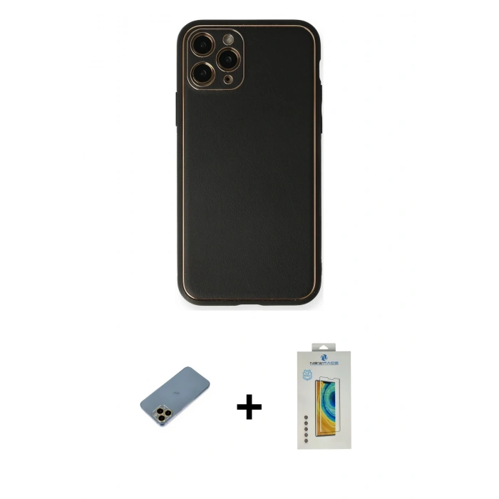 MARSİLYAN™- iPhone 11 Pro Max Kılıf Yadigar Klasik - Siyah Polymer Nano Ekran Koruyucu + Shine Kamera Lens Koruma Cam - GD