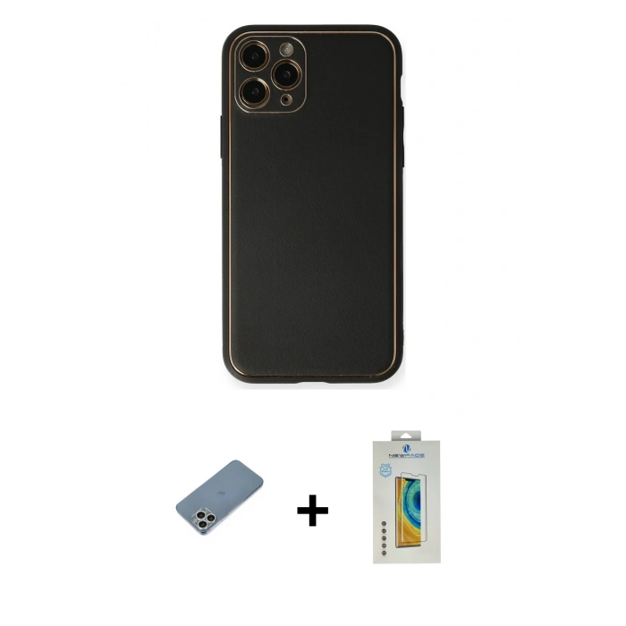 MARSİLYAN™- iPhone 11 Pro Max Kılıf Yadigar Klasik - Siyah Polymer Nano Ekran Koruyucu + Shine Kamera Lens Koruma Cam - GS