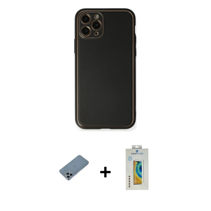 MARSİLYAN™- iPhone 11 Pro Max Kılıf Yadigar Klasik - Siyah Polymer Nano Ekran Koruyucu + Shine Kamera Lens Koruma Cam - SABE