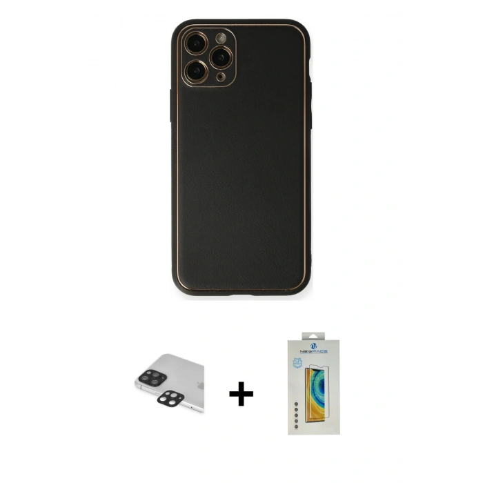 MARSİLYAN™- iPhone 11 Pro Max Kılıf Yadigar Klasik - Siyah Polymer Nano Ekran Koruyucu + Pers Alüminyum Kamera Lens - SH