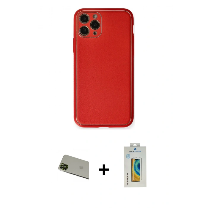 MARSİLYAN™- iPhone 11 Pro Max Kılıf Yadigar Klasik - Siyah Polymer Nano Ekran Koruyucu + Rainbow Kamera Lens Koruma Cam - YL