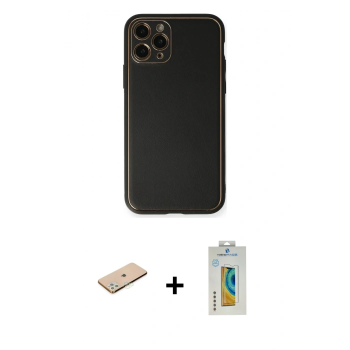 MARSİLYAN™- iPhone 11 Pro Max Kılıf Yadigar Klasik - Siyah Polymer Nano Ekran Koruyucu + Renkli Kamera Lens Koruma Cam - YL